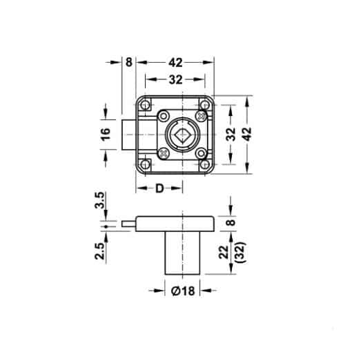 232.26.621_1 Khóa vuông chìa sắt Hafele 22mm 232.26.621