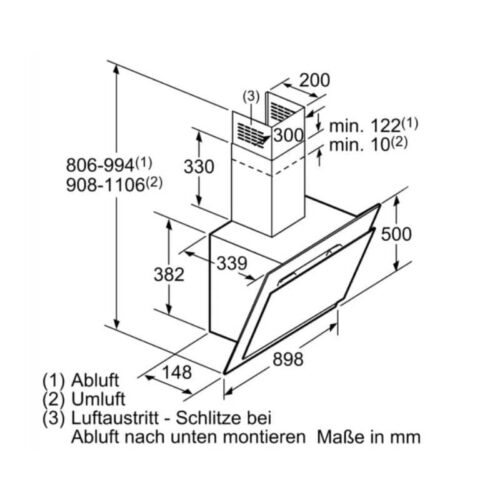 Máy hút mùi treo tường Bosch DWK09G620 7 Kích thước máy hút mùi treo tường Bosch DWK09G620