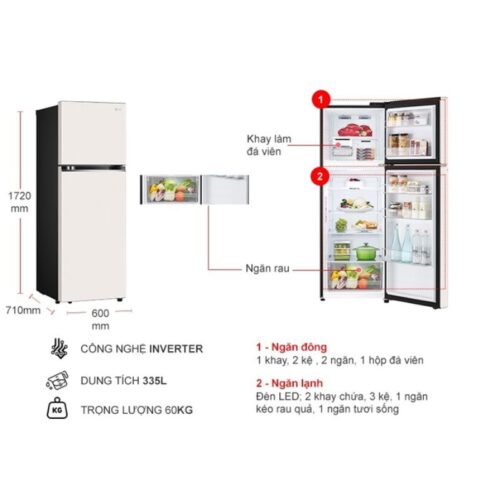 Tủ Lạnh 2 cánh Inverter 335 Lít LG GN-B332BG 5 kich thuoc tu lanh 2 canh inverter 335 lit lg gn b332bg